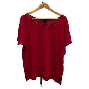 Jason Maxwell Red Studded Short Sleeve Top - Size 1X